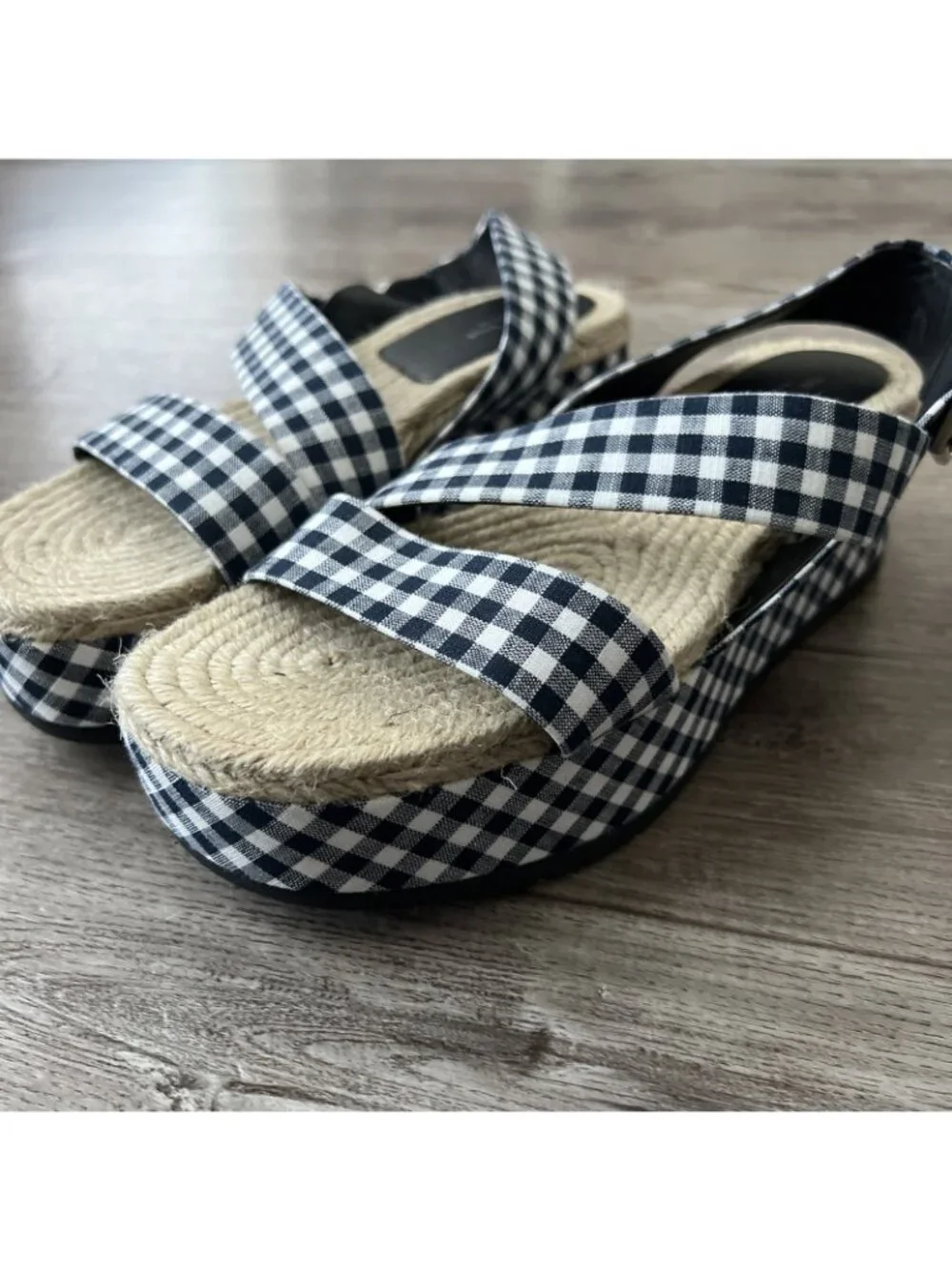 Rag‎ & Bone Megan Gingham Canvas Platform Sandal Navy White Womens 7 EU 37 New